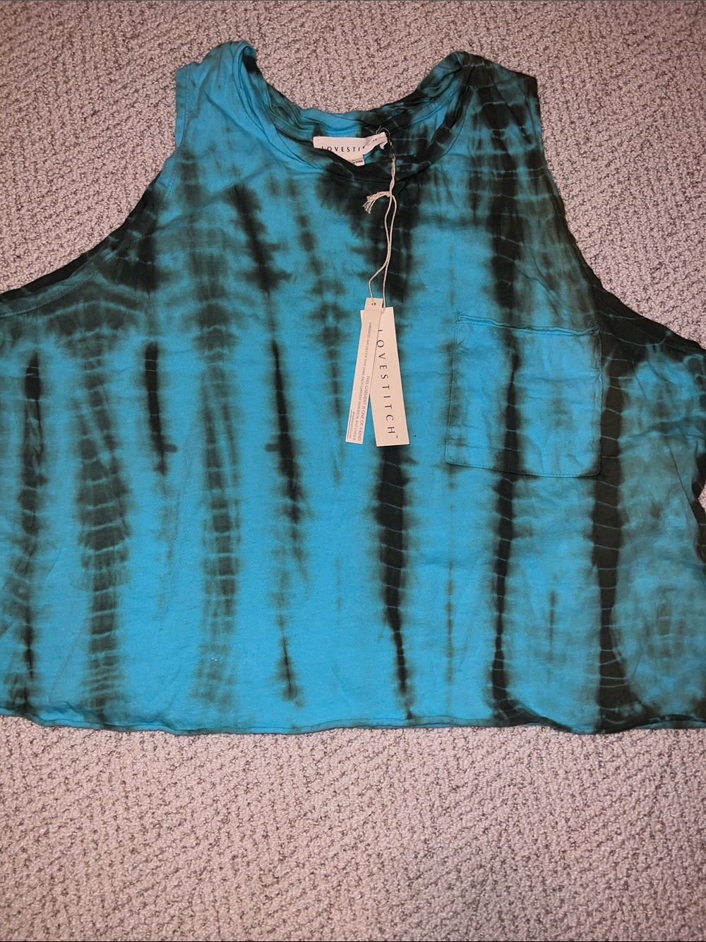 lovestitch Teal and Black Tie-Dye Sleeveless Crop Muscle Tee